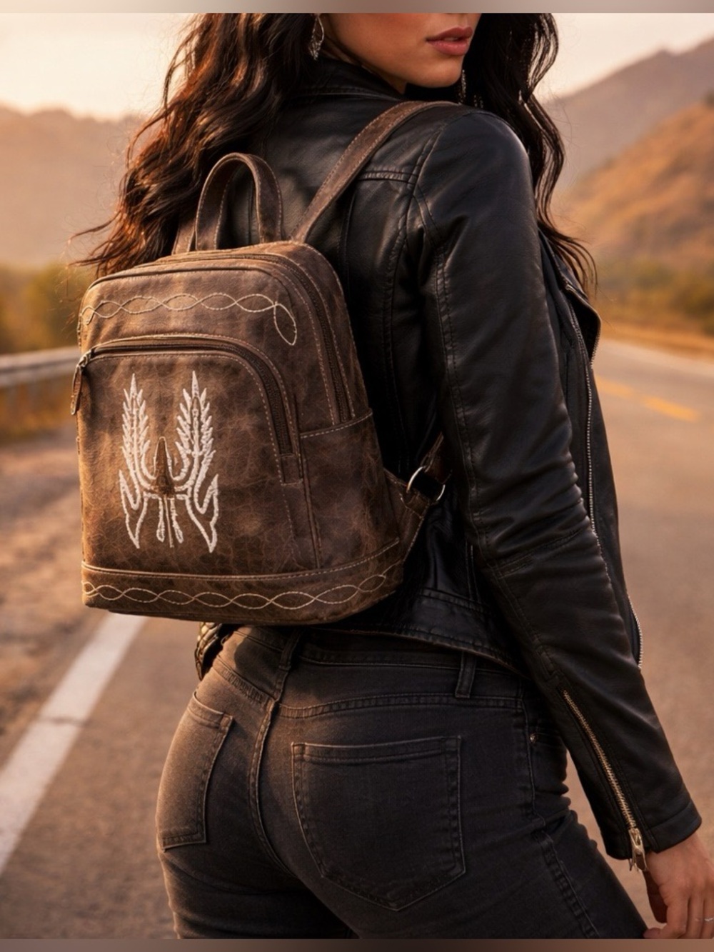 Western Leather Backpack Purse Cowgirl Boho Bag Rustic Vintage Small Travel NWT